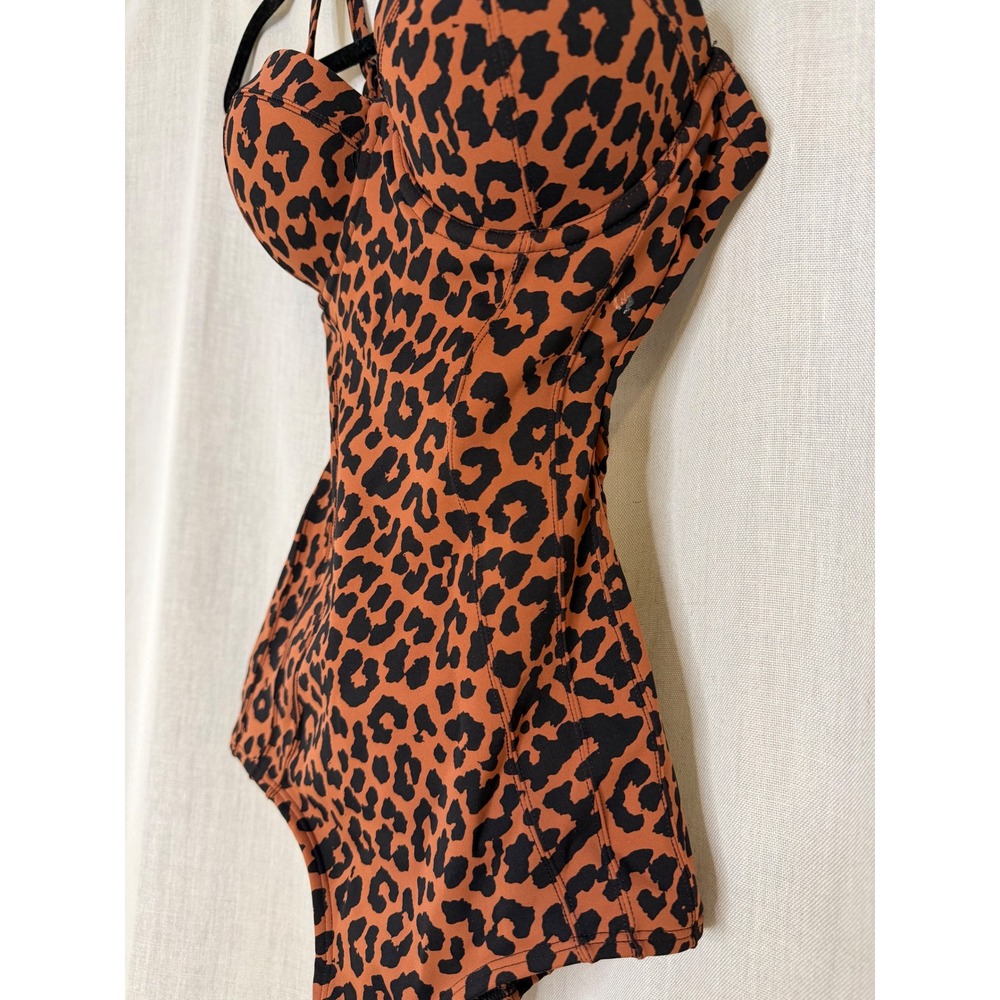 TA3 Modern Leopard Lushy Hipster Swimsuit XXS Regular Long D/DD One Piece Brown - Picture 2 of 9